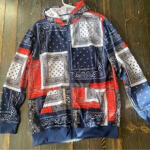 REASON Nylon Bandana Print Zip-Up Hoodie